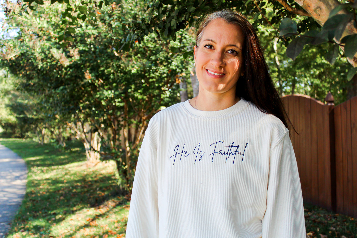 He Is Faithful Corded Crewneck